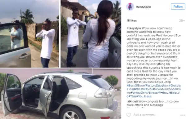 Photo: Nigerian man shows off car his girlfriend just bought for him